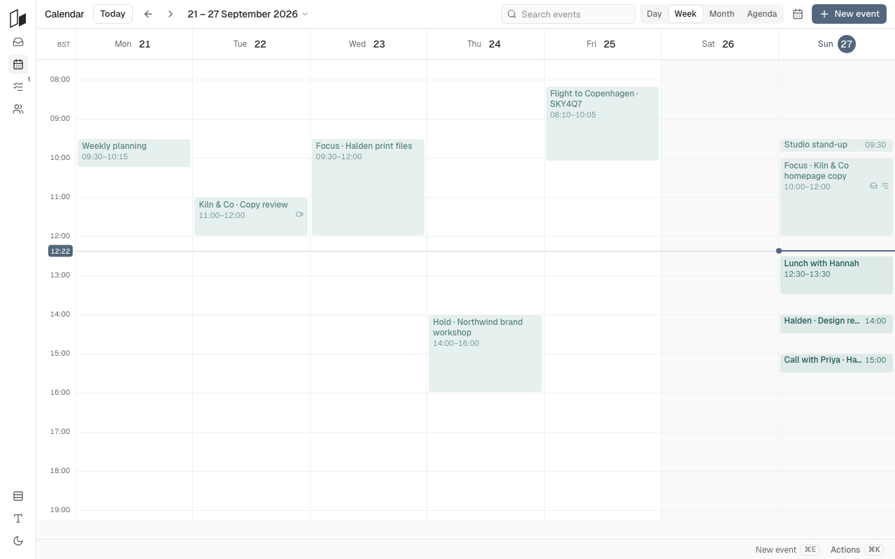 Sameplace Calendar shows the review in its schedule; open the event to explore related work.